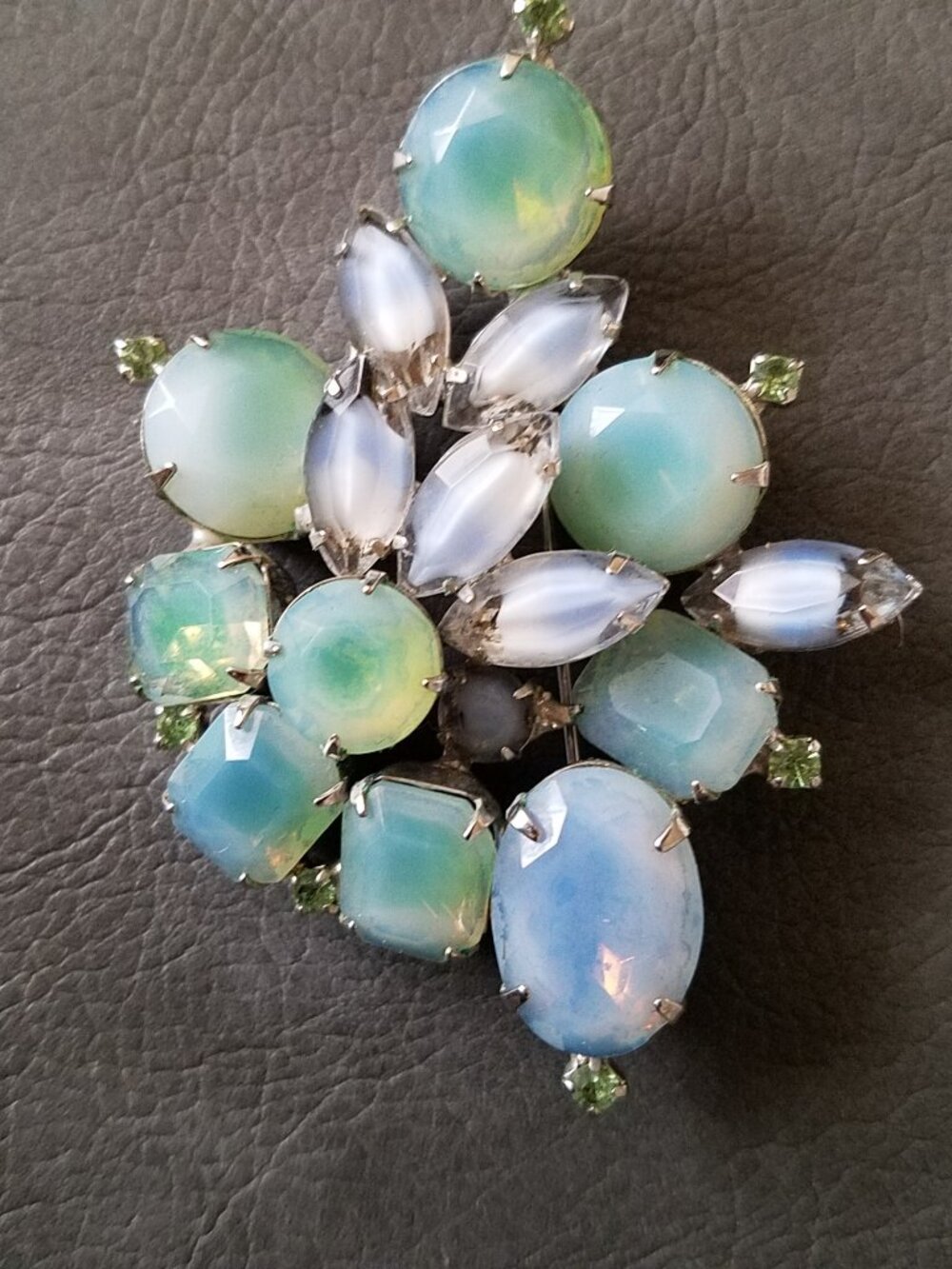 Vintage Kramer Blue Green Givre and Rhinestone Brooch